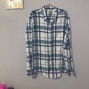 Narragansett Traders Vintage Cotton Shirt White Blue Plaid Long Sleeve Button
